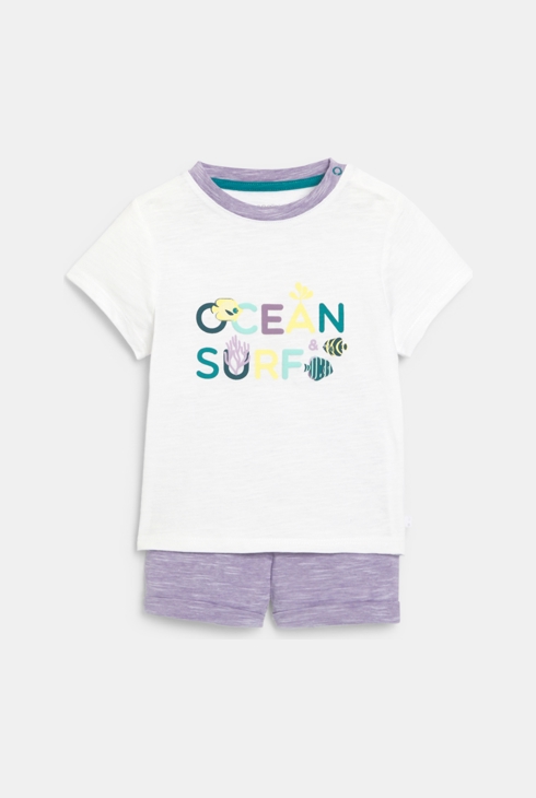 T-shirt océan et short en maille fantaisie violet bébé garçon