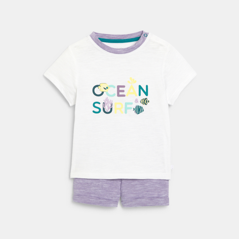 OBAIBI - T-shirt océan et short en maille fantaisie violet bébé garçon - Garcon