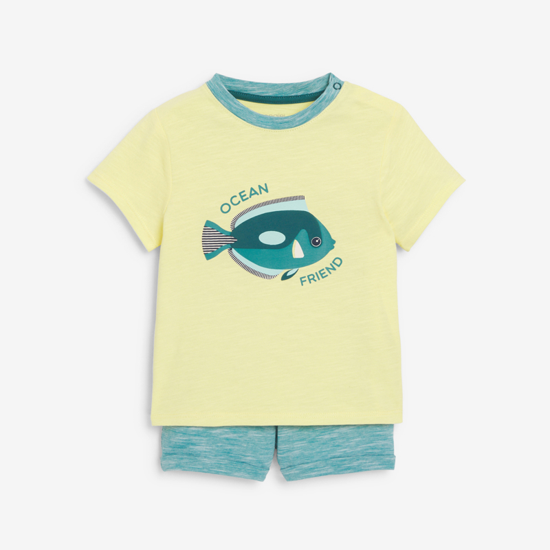 OBAIBI - T-shirt poisson et short en maille fantaisie bleu garçon - Garcon