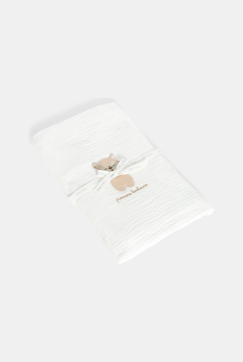 Couverture brodée gaze de coton blanc naissance mixte