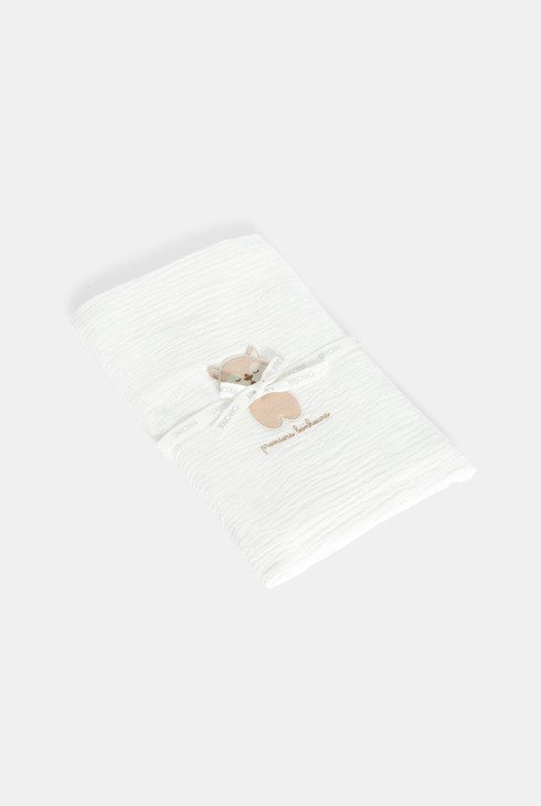 Bestickte weiße Decke aus Baumwoll-Gaze Geburt Unisex 2