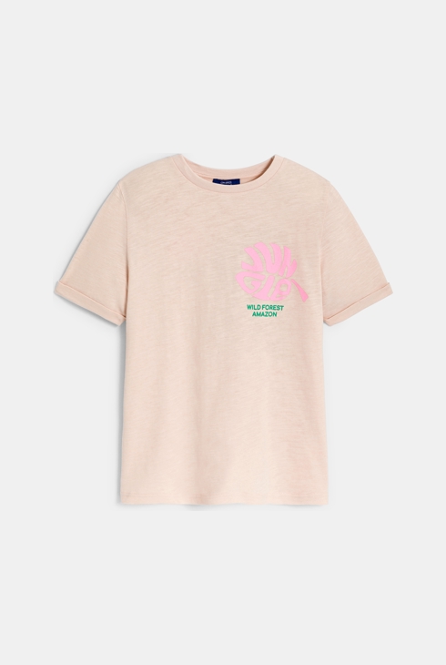 Vorne und hinten bedrucktes beiges T-Shirt unisex 1