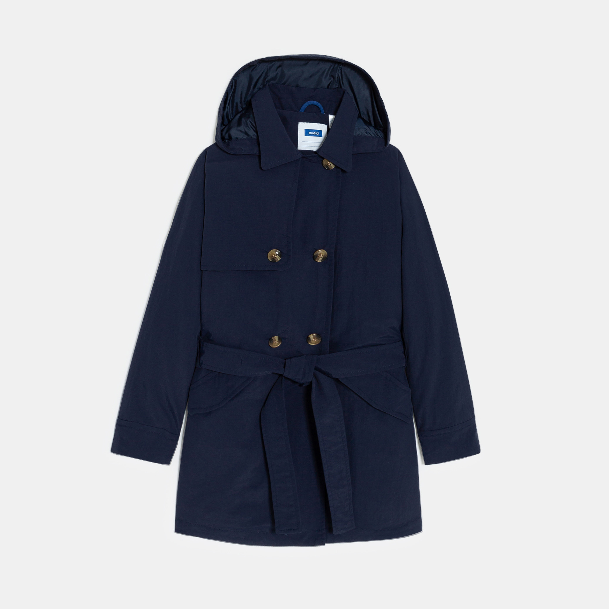 Girl's navy waterproof trench coat with hood Okaïdi Obaïbi