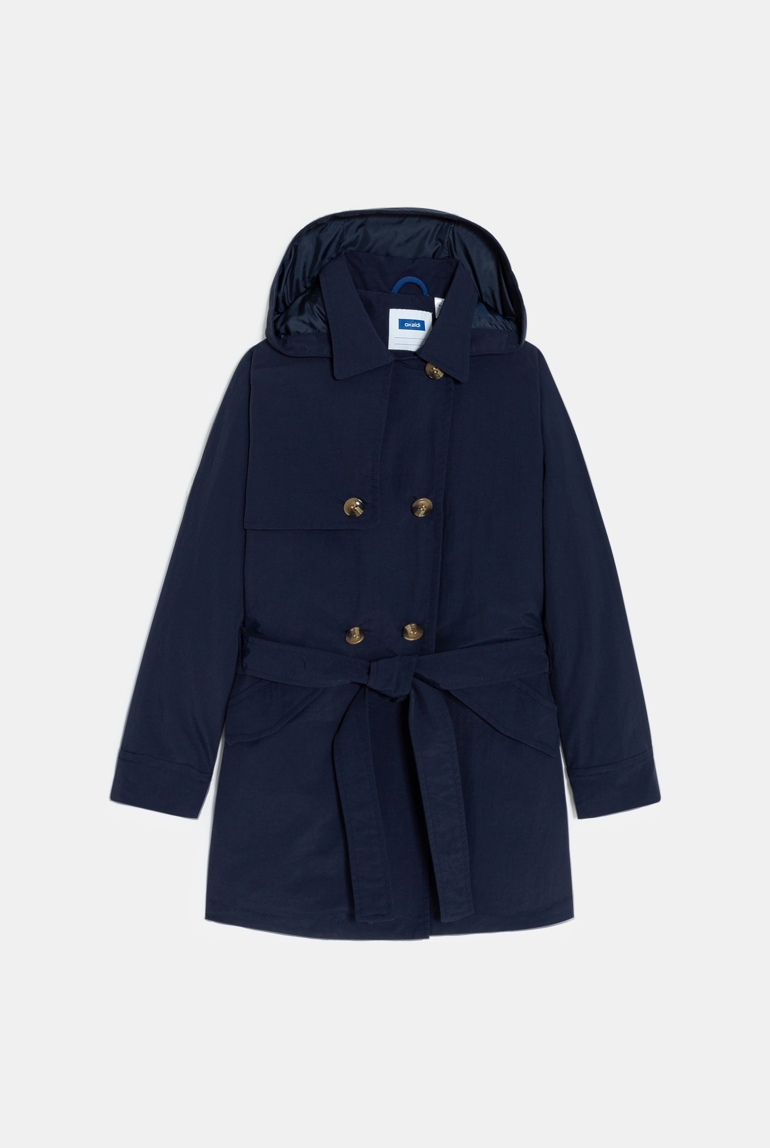 Trench déperlant à capuche marine Fille 1