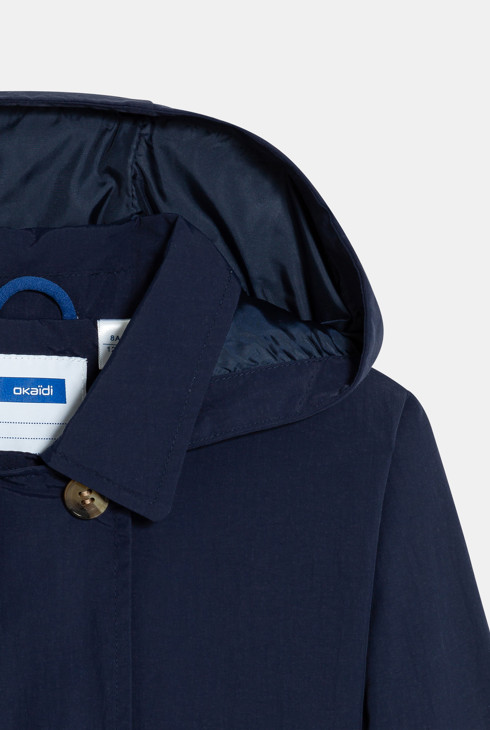Wasserabweisender Trenchcoat in Marineblau mit Kapuze für Mädchen 2