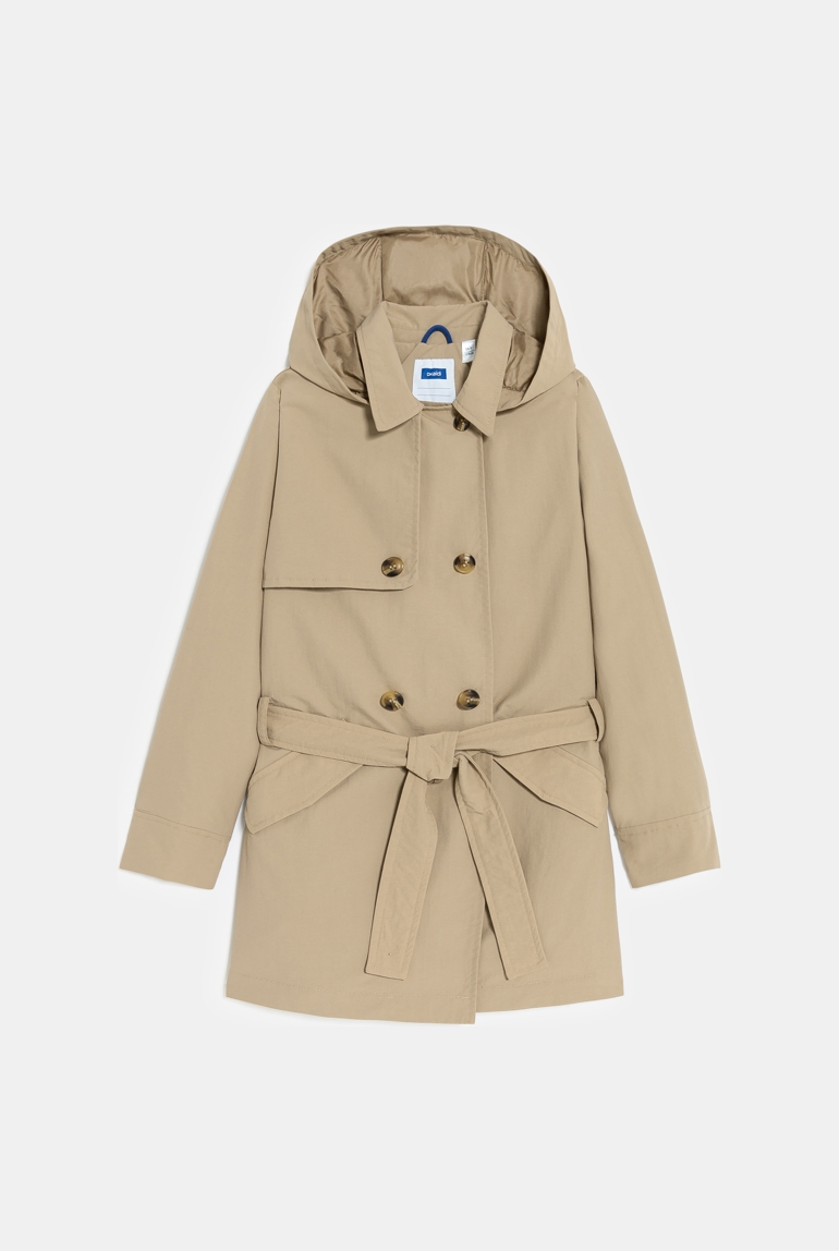 Trench déperlant à capuche beige Fille 1