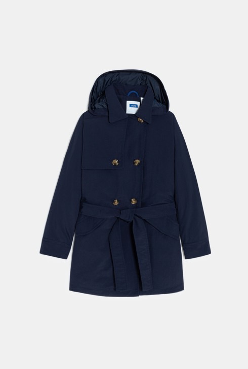 Trench déperlant à capuche marine Fille 1