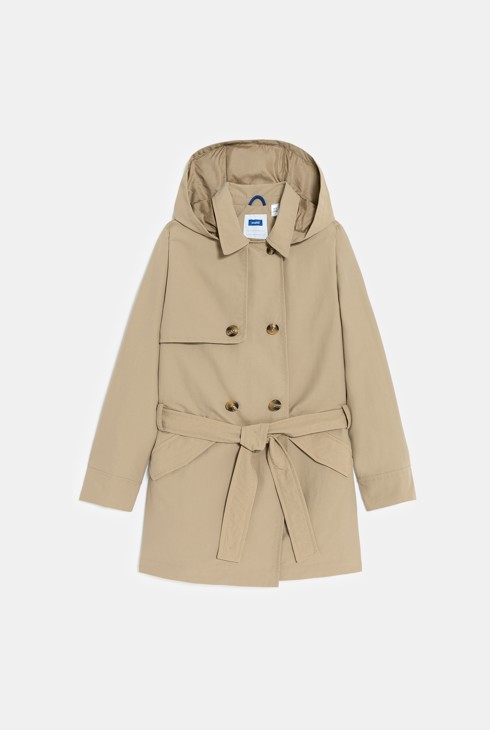 Gabardina repelente al agua con capucha beige niña 1