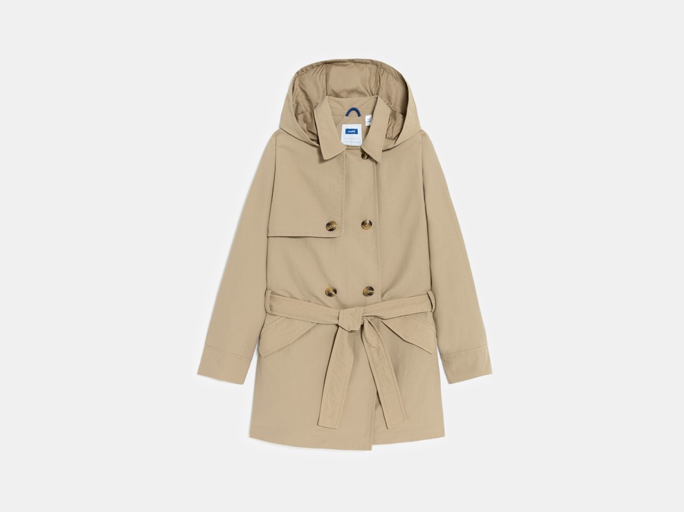 Trench déperlant à capuche beige Fille 1