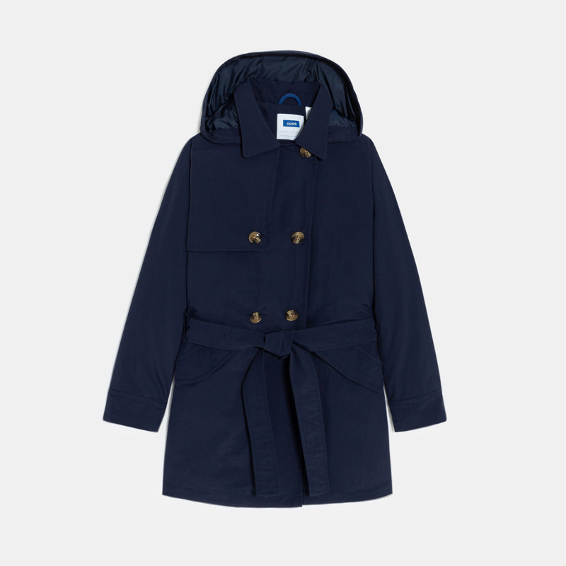 Wasserabweisender Trenchcoat in Marineblau mit Kapuze für Mädchen
