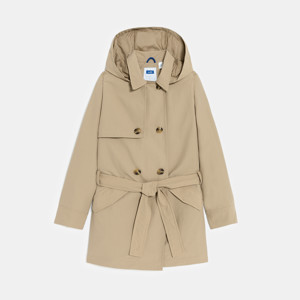Wasserabweisender Trenchcoat in Beige mit Kapuze für Mädchen