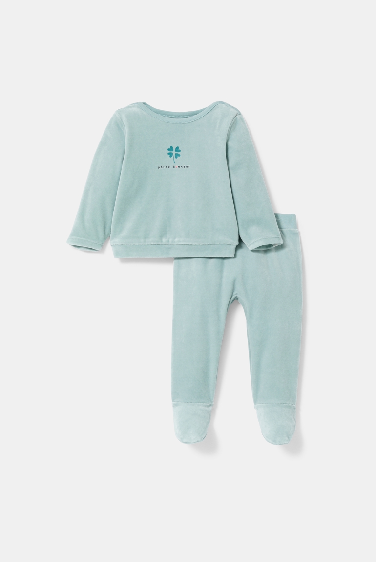Pyjama velours vert bébé mixte 1