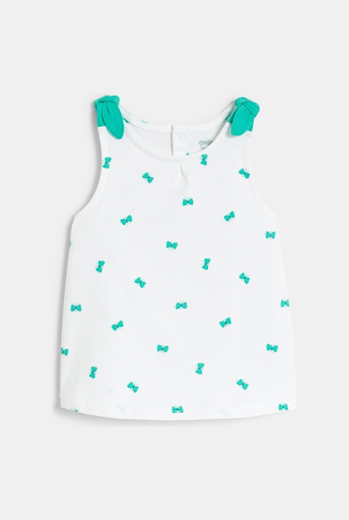 Dekliška majica brez rokavov s pentljami in metulji zelena za dojenčke 1