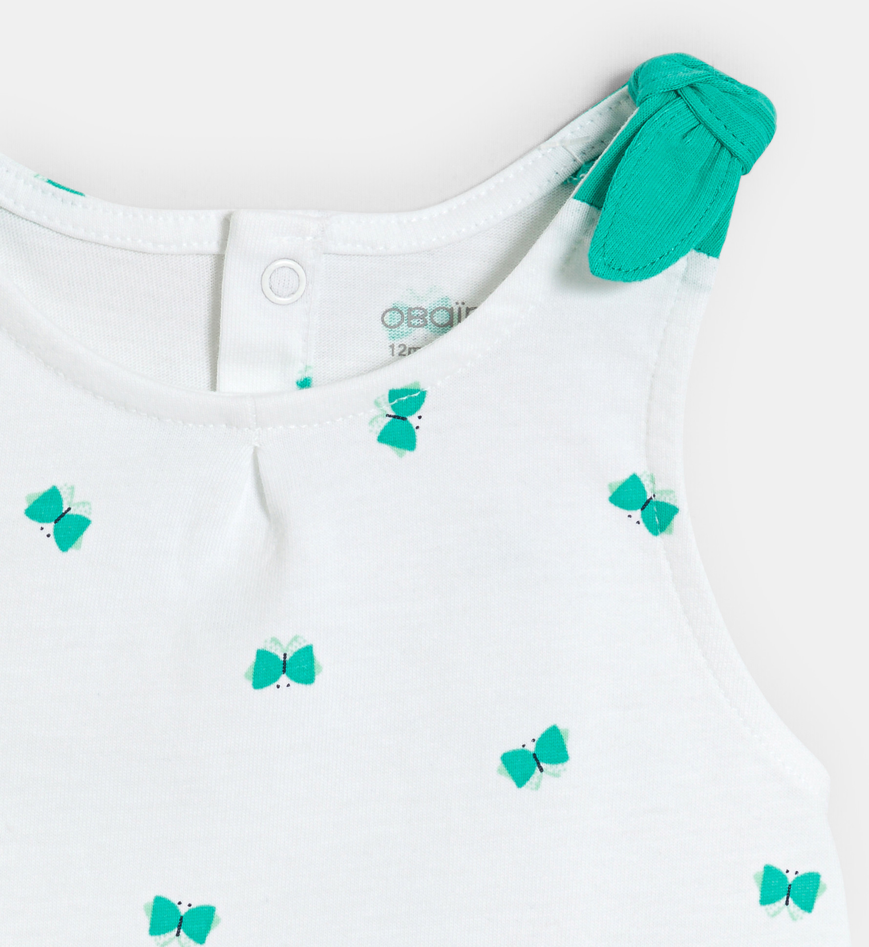 Dekliška majica brez rokavov s pentljami in metulji zelena za dojenčke 2