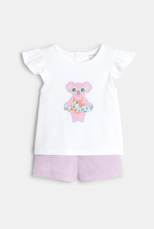T-shirt koala et short mauve bébé fille 1