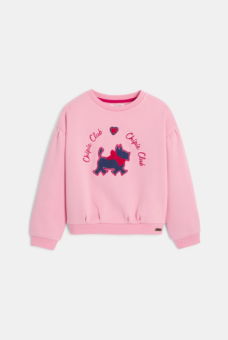 Sudadera muletón bordada rosa niña Chipie 1