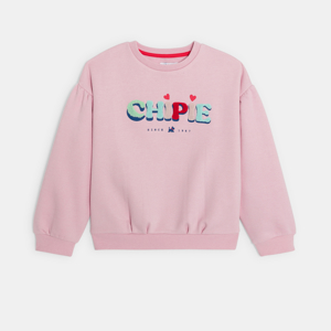 Roze sweater van joggingstof met borduursel voor meisjes - Chipie 1