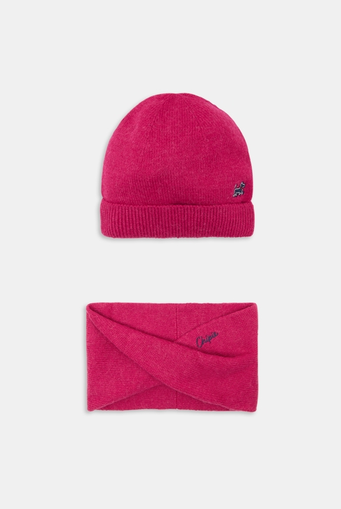 Mütze und Snood Chipie aus rosa Strickgewebe für Mädchen 1