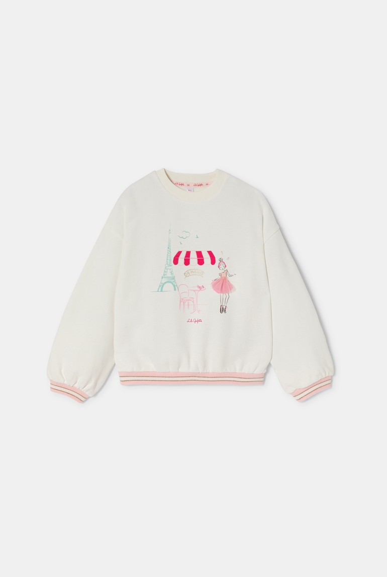 Sweat molleton crayonné blanc fille Lili Gaufrette 1