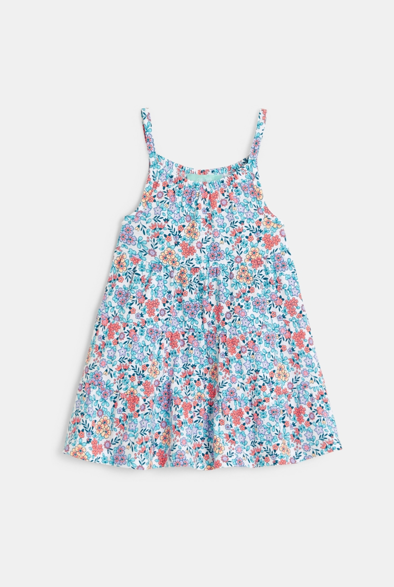 Robe à bretelles fleurie bleu bébé fille 1
