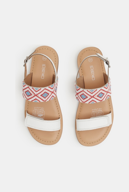 Sandale perles de rocaille cuir blanc fille