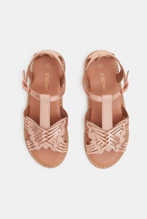 Sandale papillon cuir irisé rose fille 2