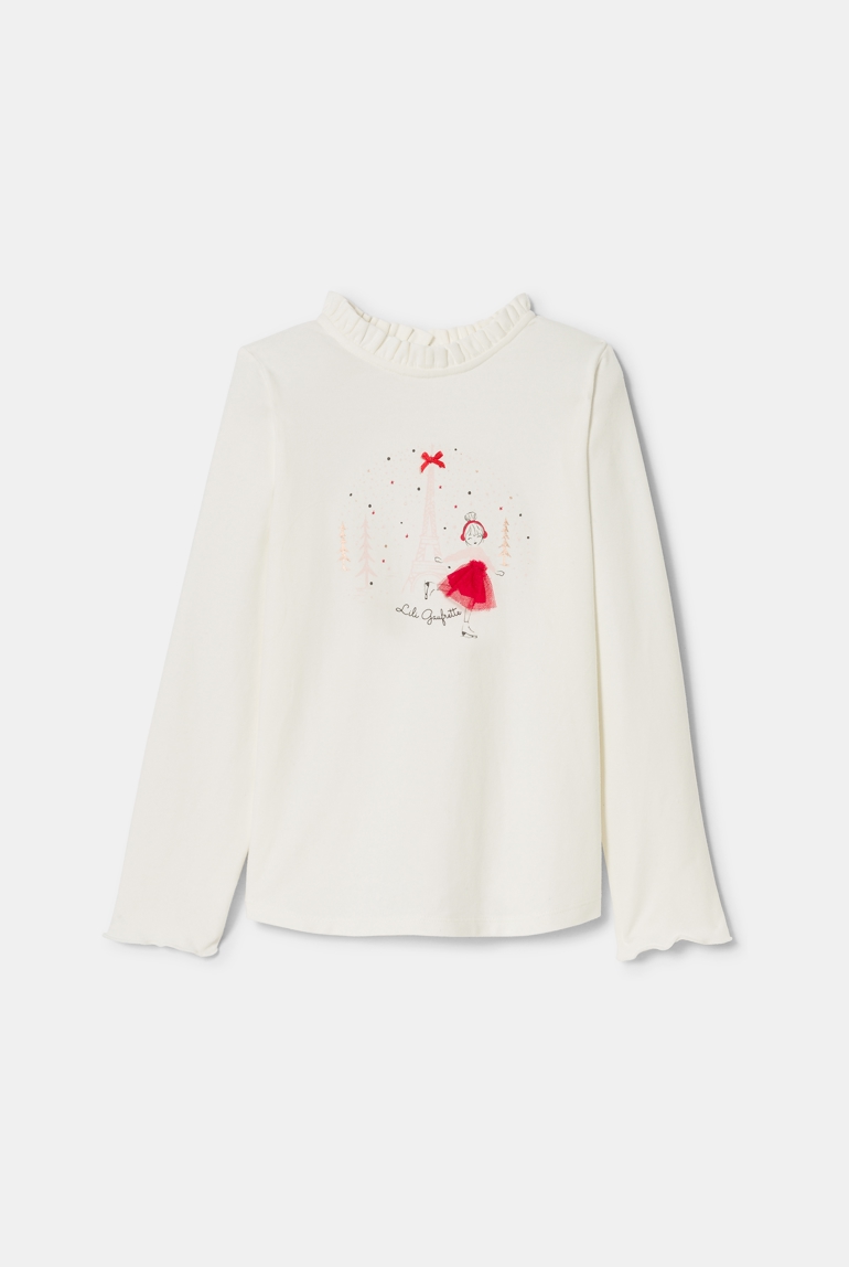 Camiseta cuello plisado París en invierno blanca niña 1