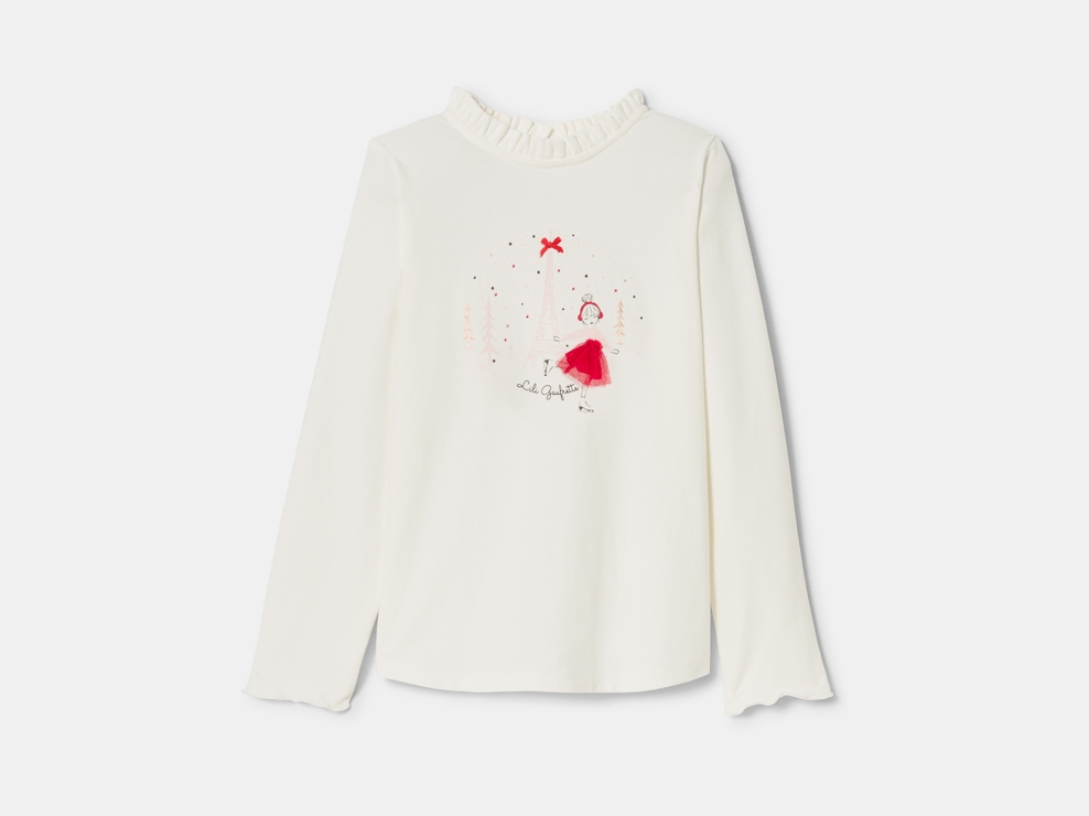 T-shirt col plissé Paris en hiver blanc fille 1