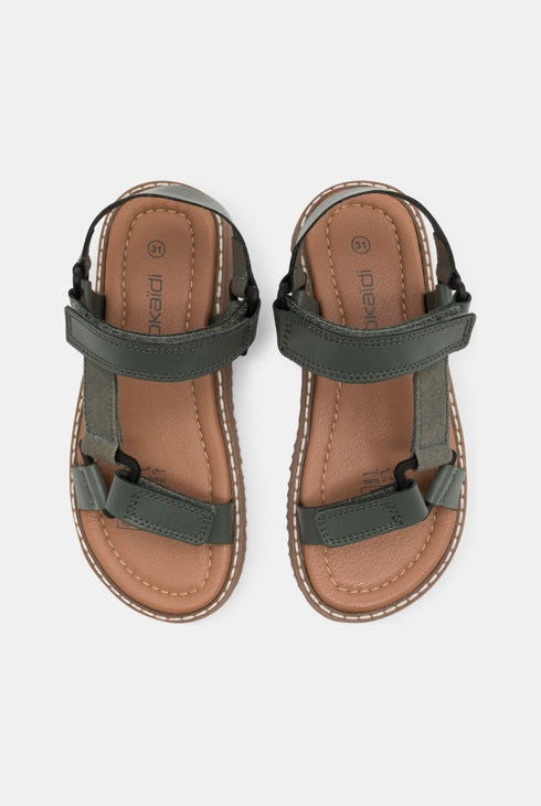 Sandales cuir à lanières vert kaki garçon