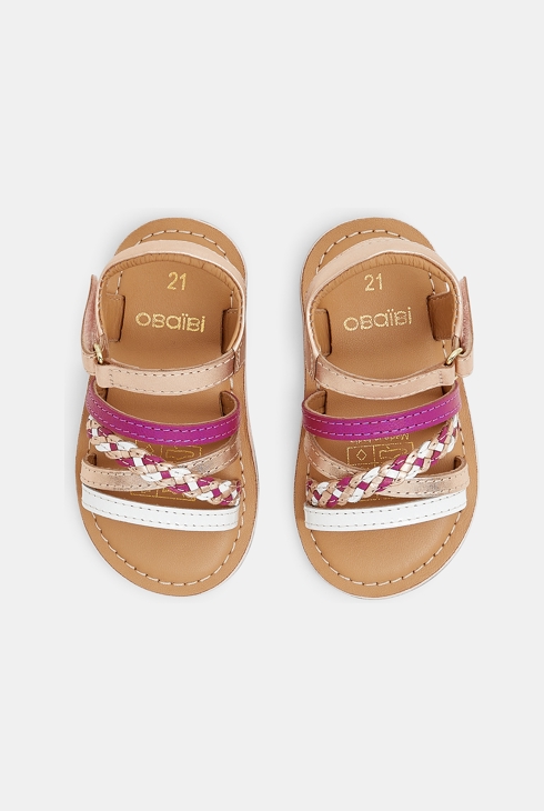 Sandale cuir rose bébé fille