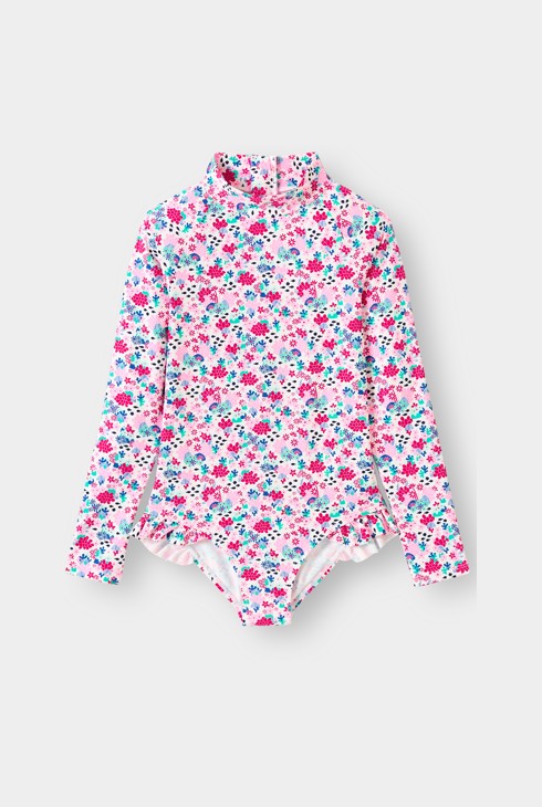 Girl's pink printed swimsuit 1