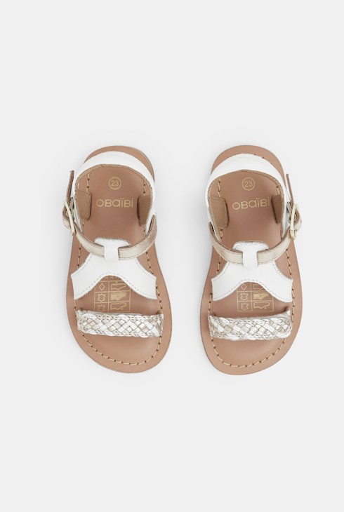 Weiße Baby-Sandalen aus Leder mit Riemchen für Mädchen 2