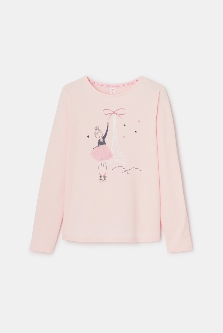 T-shirt manches longues Lili à Paris rose Lili Gaufrette 1