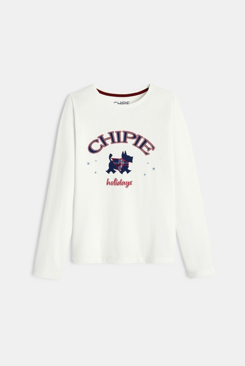 Weißes T-Shirt mit Scottish Terrier Mädchen Chipie 1