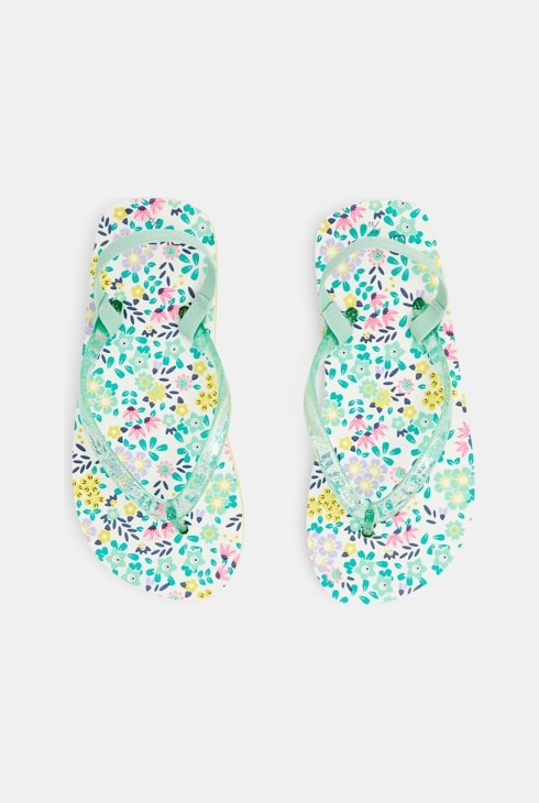 Tongs fleuries vert fille