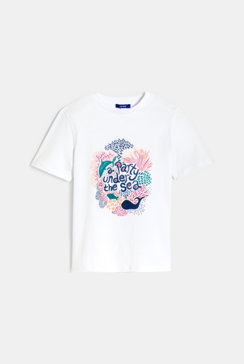 Dekliška majica, bela z motivom koral 1