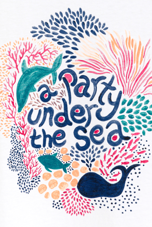 Dekliška majica, bela z motivom koral 2