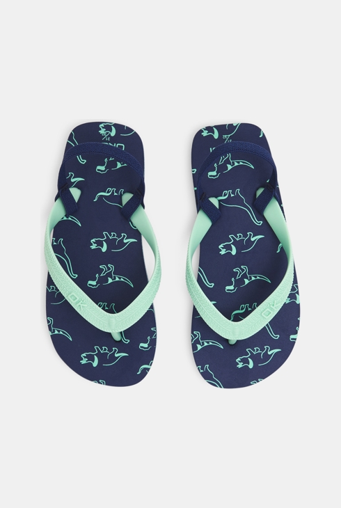 Tongs dinosaures bleu marine garçon