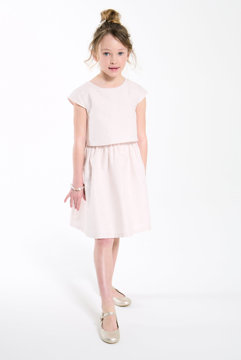 Robe chic en coton et lin irisé rose nude Fille 1
