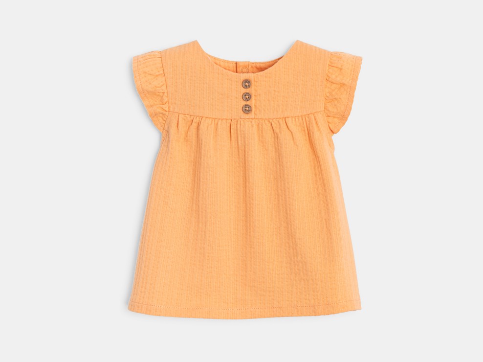 Brusa de cotó seersucker taronja bebè nena 2