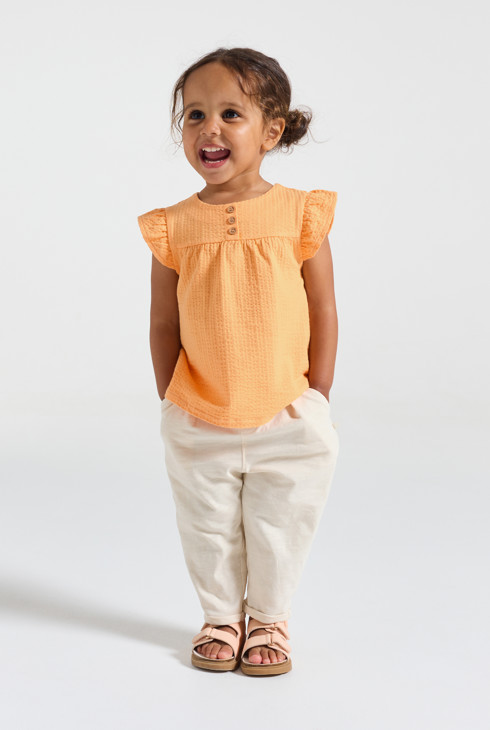 Orange Bluse aus Seersucker-Baumwolle Kleinkind Mädchen 1
