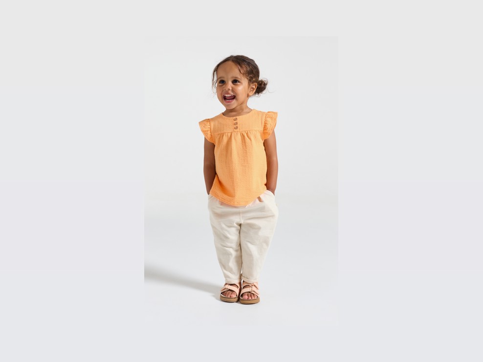 Blouse coton seersucker orange bébé fille 1