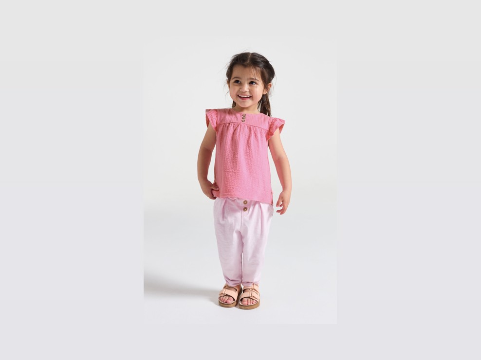 Bedruckte rosa Bluse aus Seersucker-Baumwolle Kleinkind Mädchen 1