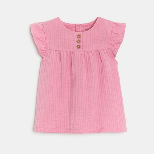 Blouse Coton Seersucker Rose Bébé Fille - Rose Moyen Fonce - 23M - OBAIBI