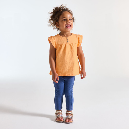 Blouse Coton Seersucker Orange Bébé Fille - Orange Clair - 3A - OBAIBI