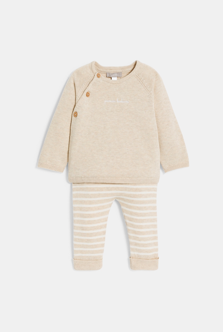 Pull et pantalon maille tricot beige bébé fille 1