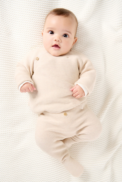 Pull et pantalon maille tricot beige bébé fille 1