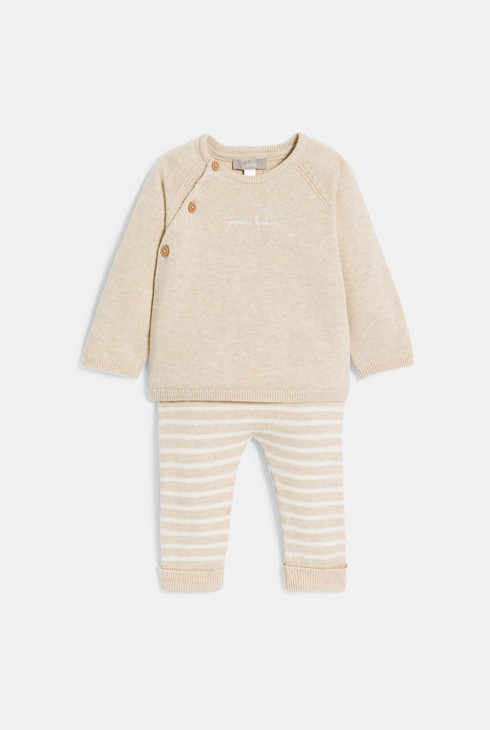 Pull et pantalon maille tricot beige bébé fille 1