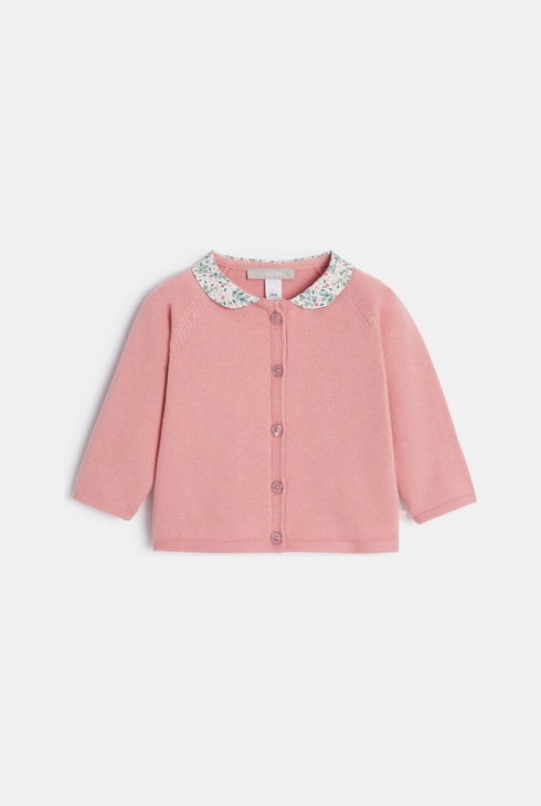Ensemble gilet et pantalon maille tricot rose bébé fille