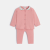 Ensemble gilet et pantalon maille tricot rose bébé fille